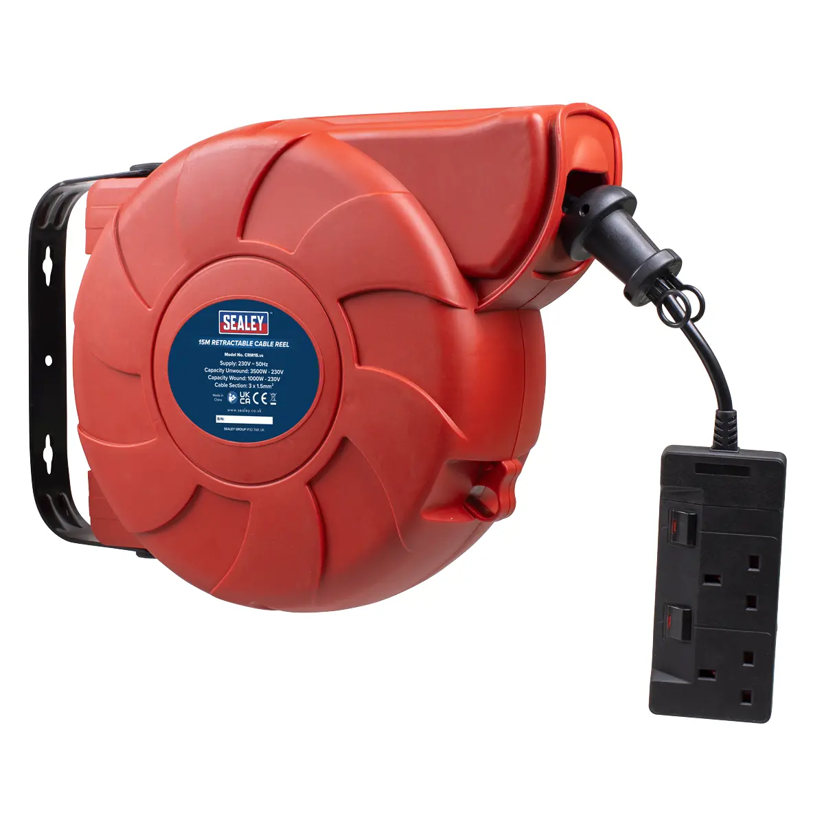 Sealey Cable Reel System Retractable 15M 2 X 230V Socket Crm15 1