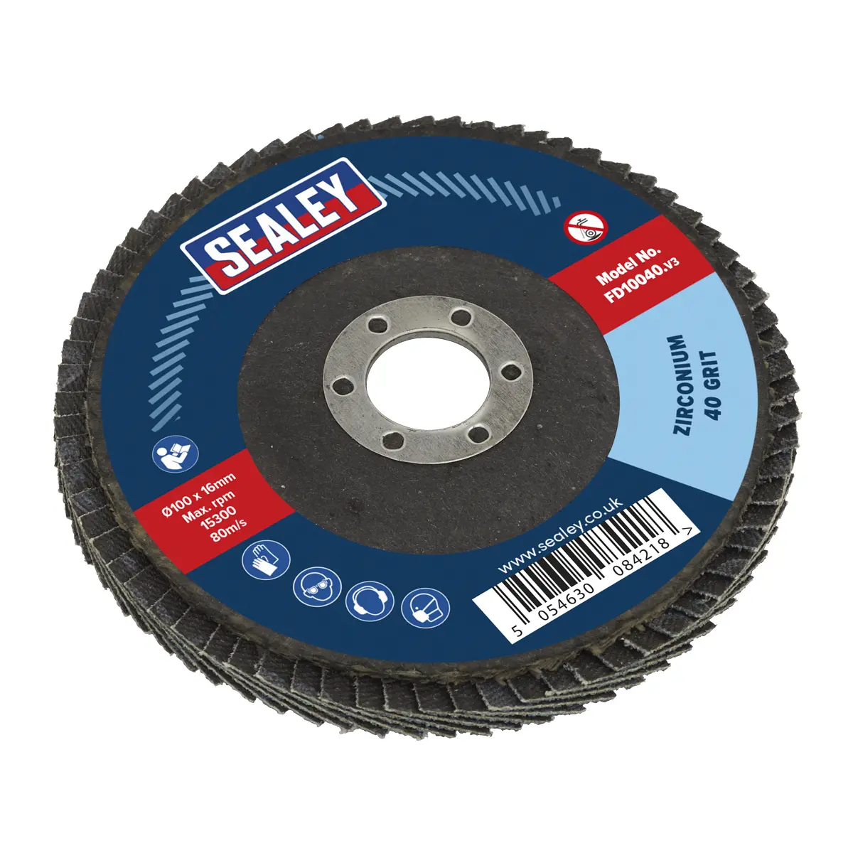 Sealey 100Mm Zirconium Flap Disc 40Grit 16Mm Bore Fd10040 1