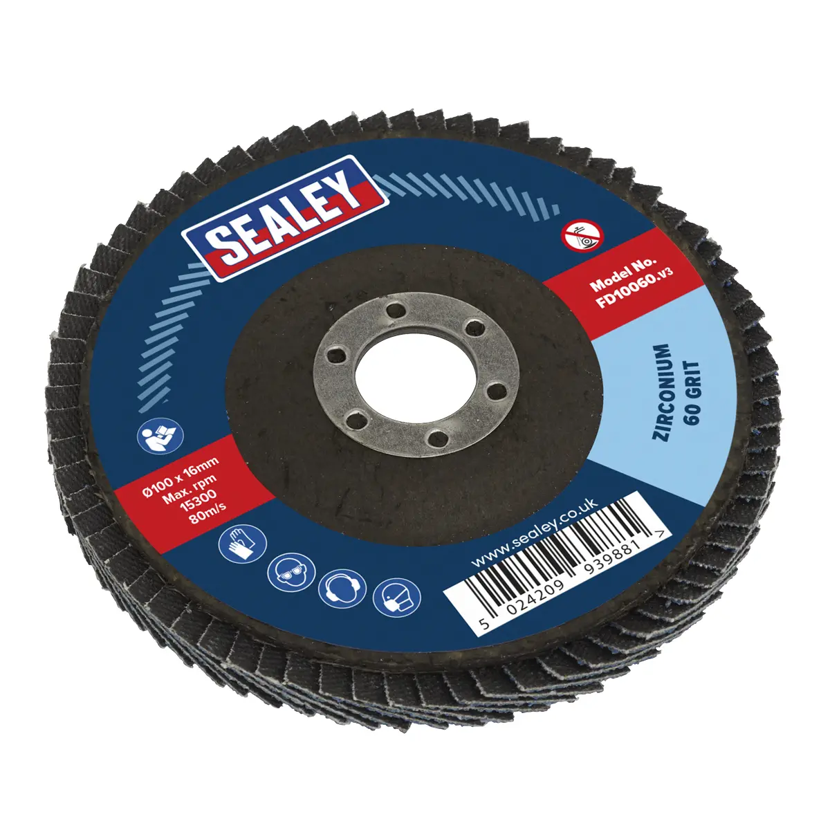Sealey 100Mm Zirconium Flap Disc 60Grit 16Mm Bore Fd10060 1