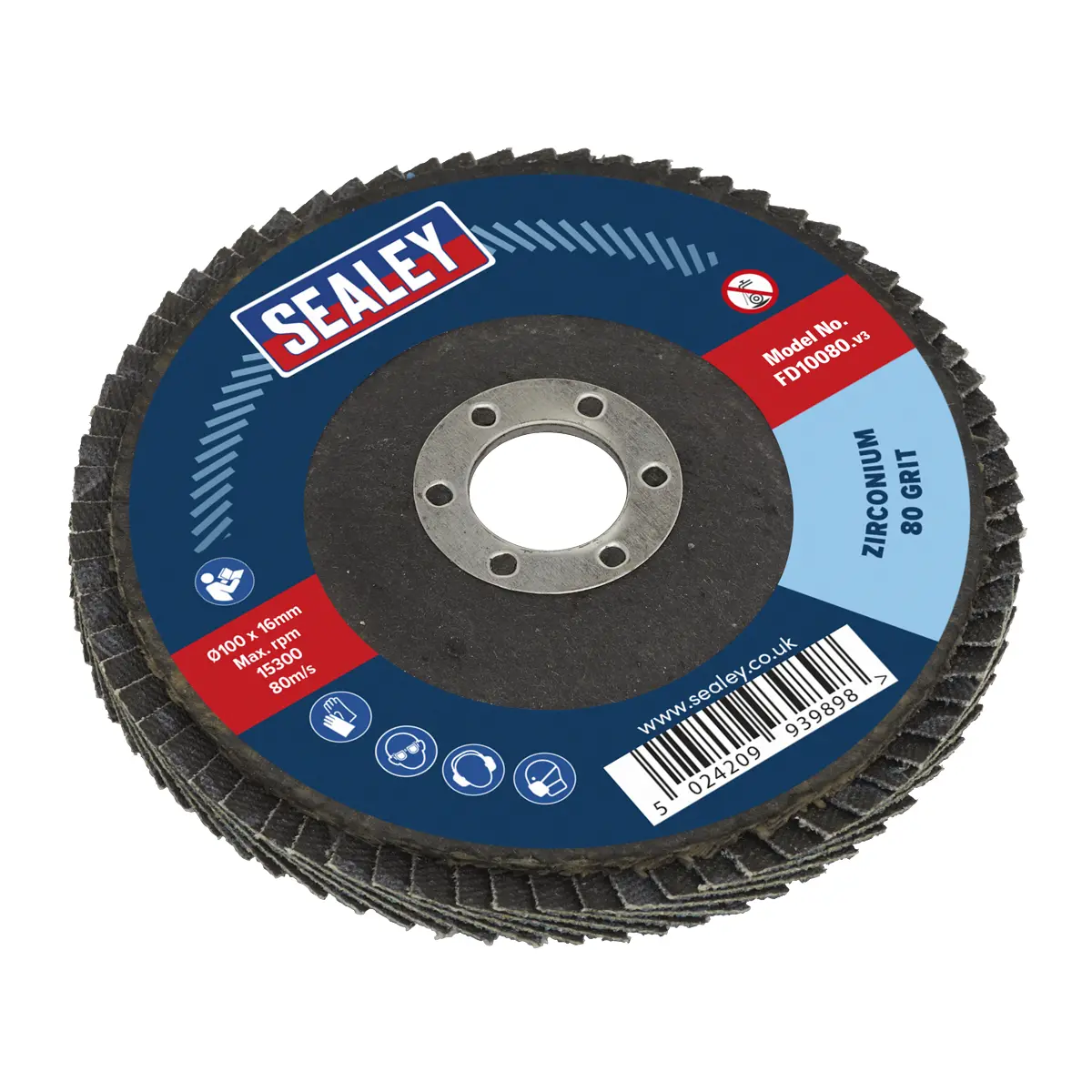 Sealey 100Mm Zirconium Flap Disc 80Grit 16Mm Bore Fd10080 1