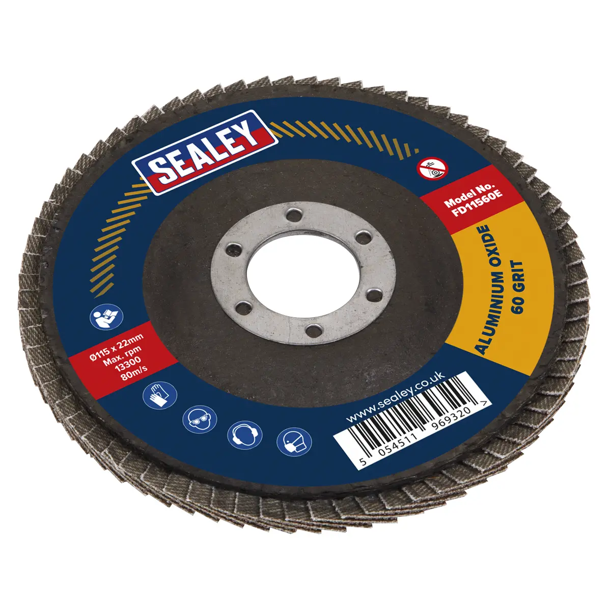 Sealey 115Mm Aluminium Oxide Flap Disc 60Grit 22Mm Bore Fd11560e 1