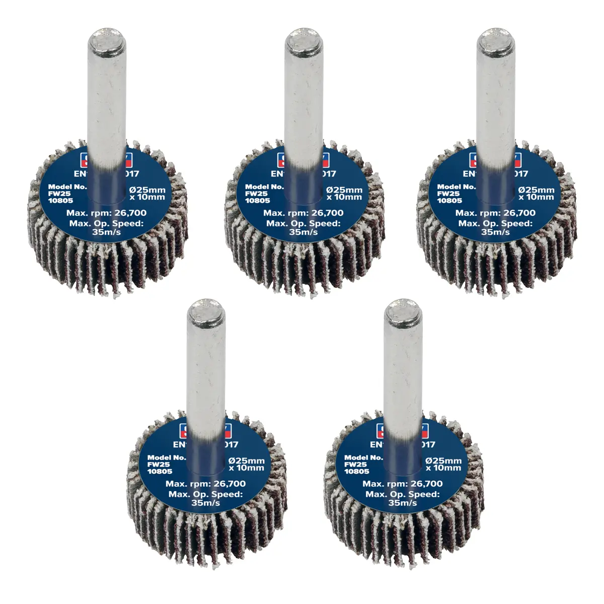 Sealey 25 X 10Mm Abrasive Flap Wheel With 6Mm Shaft 80Grit - Pack Of 5 Fw2510805 1