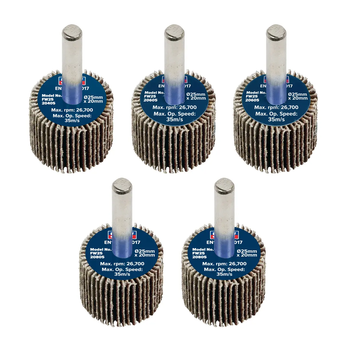 Sealey 25 X 20Mm Abrasive Flap Wheel With 6Mm Shaft Assorted Grit - Pack Of 5 Fw2520ass 1