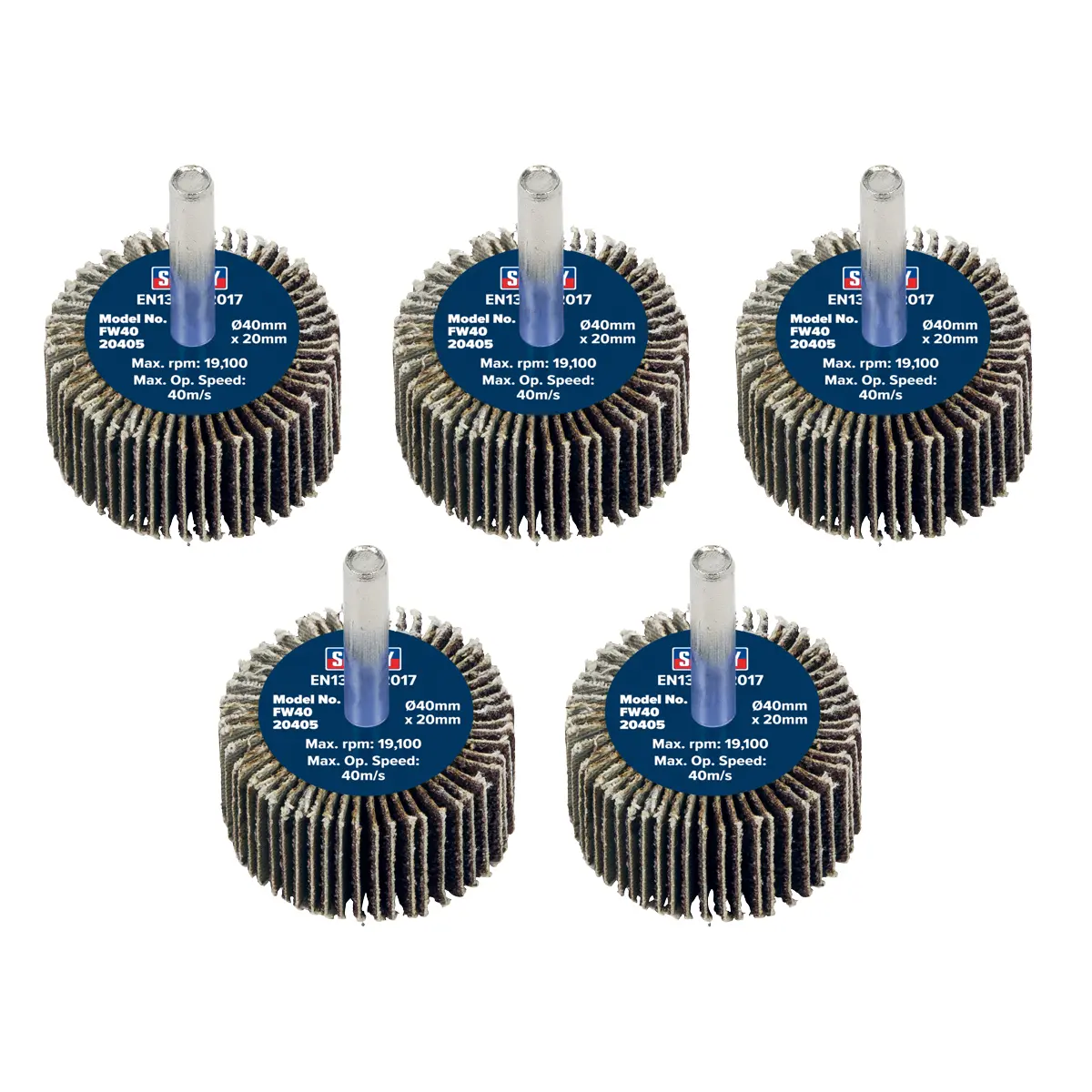 Sealey 40 X 20Mm Abrasive Flap Wheel With 6Mm Shaft 40Grit - Pack Of 5 Fw4020405 1