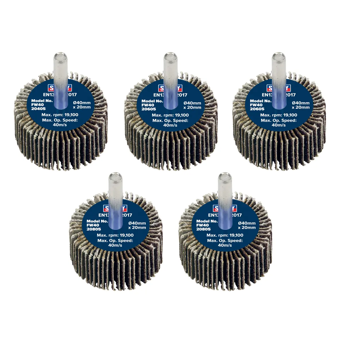 Sealey 40 X 20Mm Abrasive Flap Wheel With 6Mm Shaft Assorted Grit - Pack Of 5 Fw4020ass 1