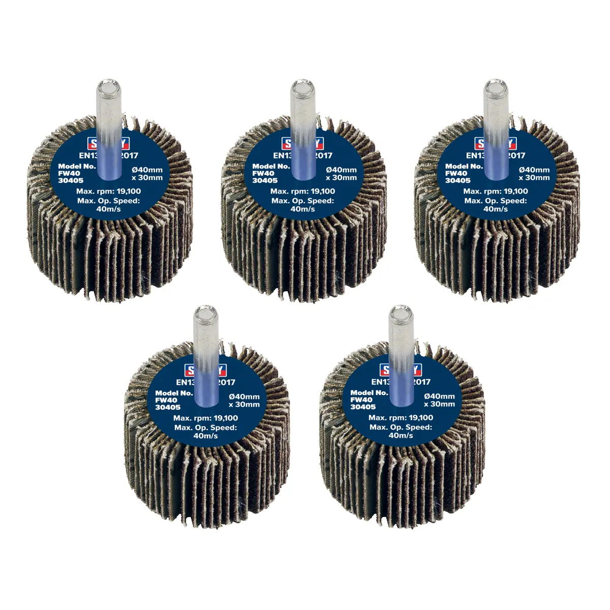 Sealey 40 X 30Mm Abrasive Flap Wheel With 6Mm Shaft 40Grit - Pack Of 5 Fw4030405 1