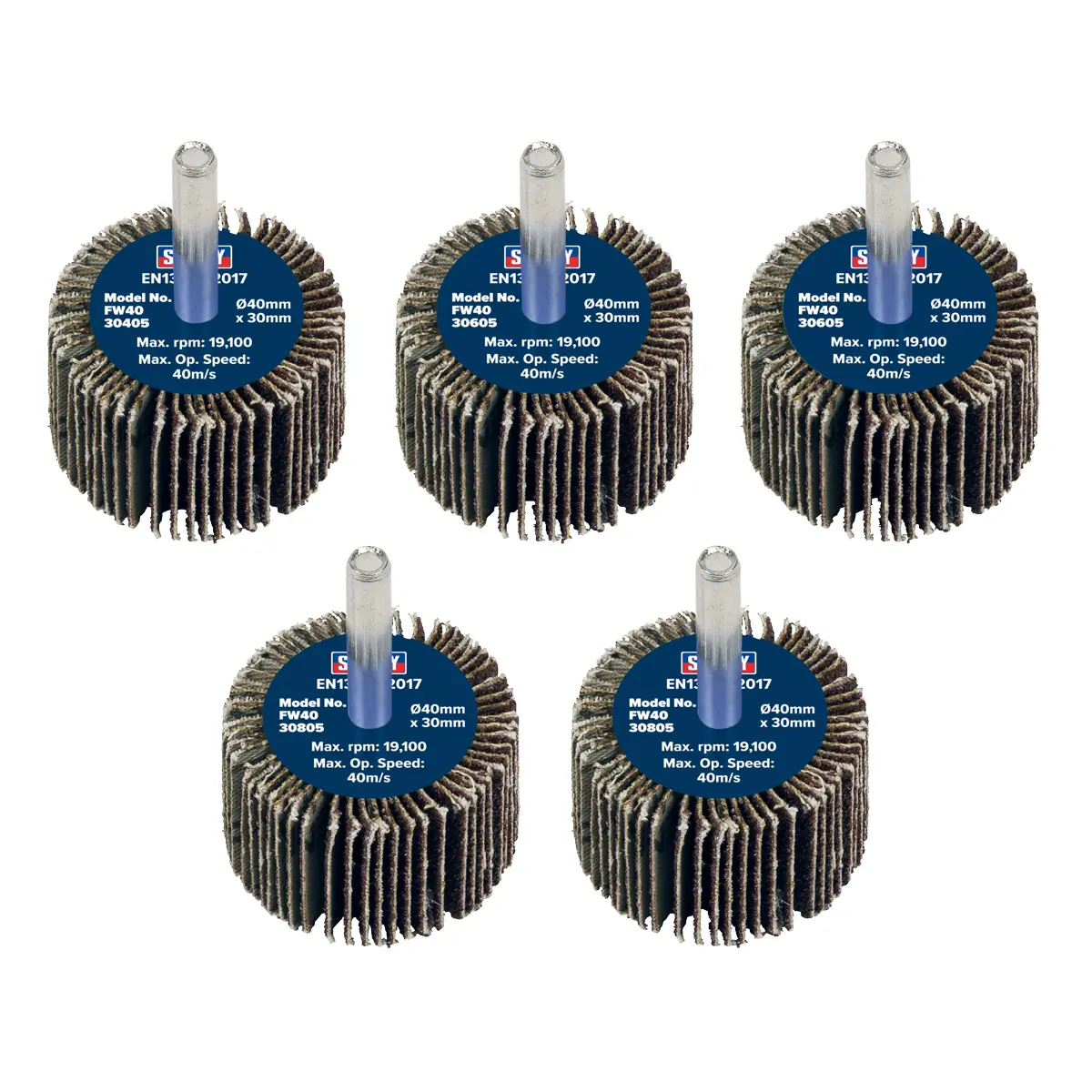 Sealey 40 X 30Mm Abrasive Flap Wheel With 6Mm Shaft Assorted Grit - Pack Of 5 Fw4030ass 1