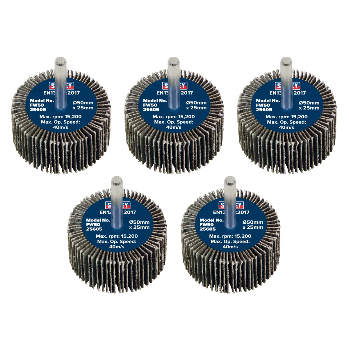 Sealey 50 X 25Mm Abrasive Flap Wheel With 6Mm Shaft 60Grit - Pack Of 5 Fw5025605 1