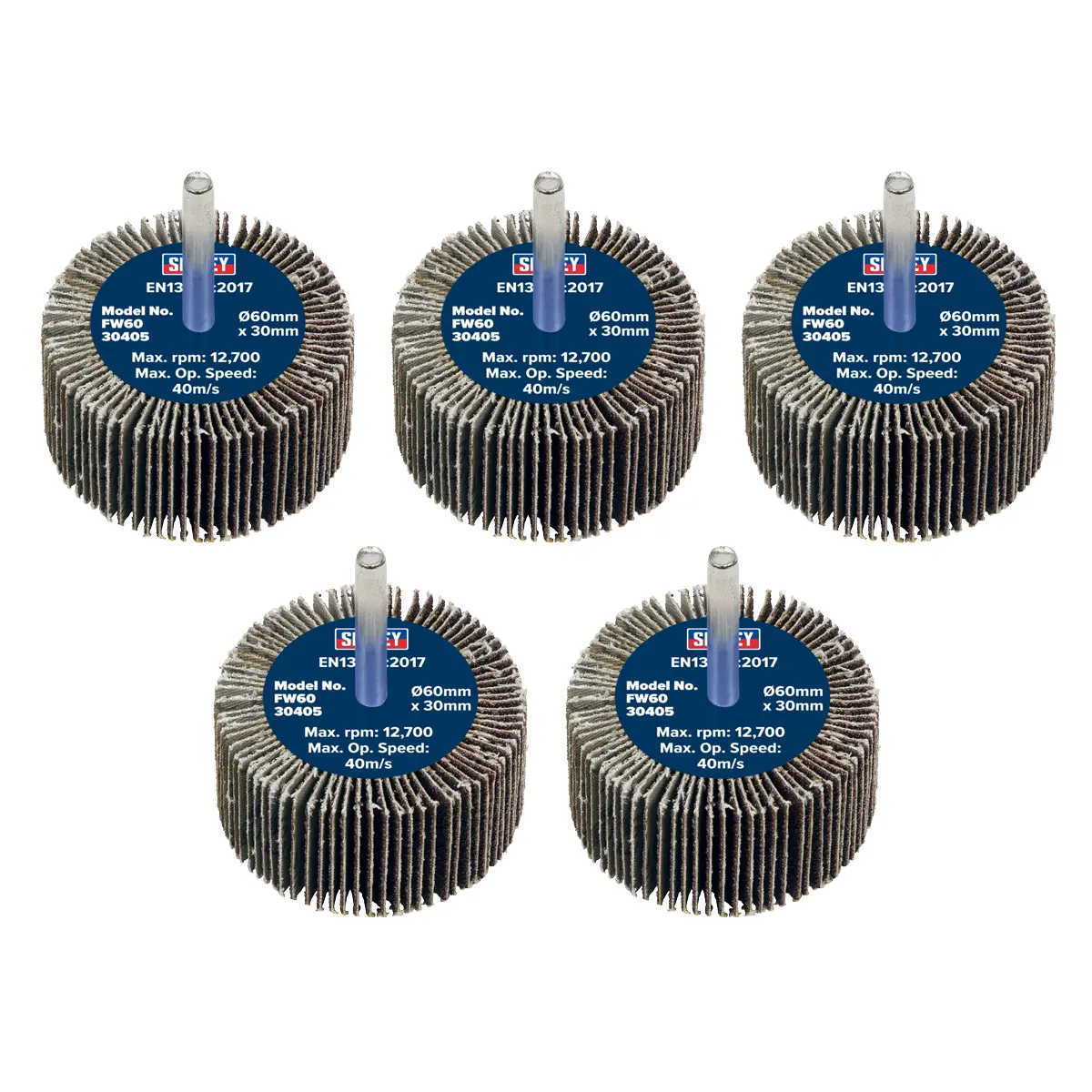 Sealey 60 X 30Mm Abrasive Flap Wheel With 6Mm Shaft 40Grit - Pack Of 5 Fw6030405 1