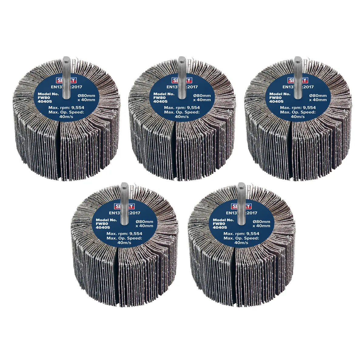 Sealey 80 X 40Mm Abrasive Flap Wheel With 6Mm Shaft 40Grit - Pack Of 5 Fw8040405 1