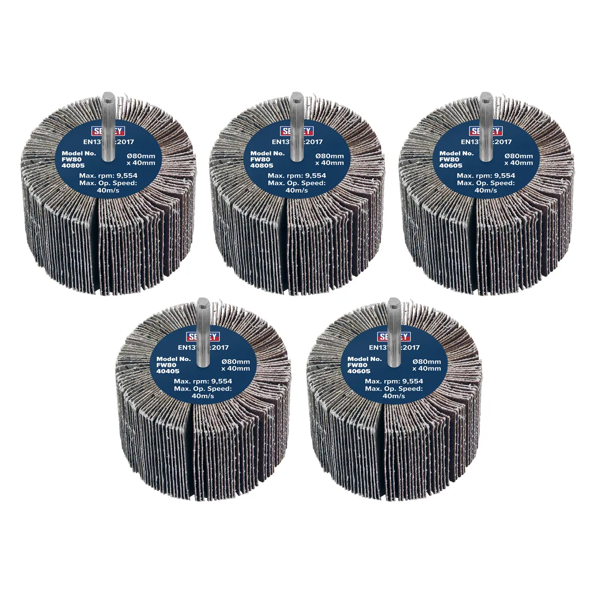 Sealey 80 X 40Mm Abrasive Flap Wheel On 6Mm Shaft Assorted Grit - Pack Of 5 Fw8040ass 1