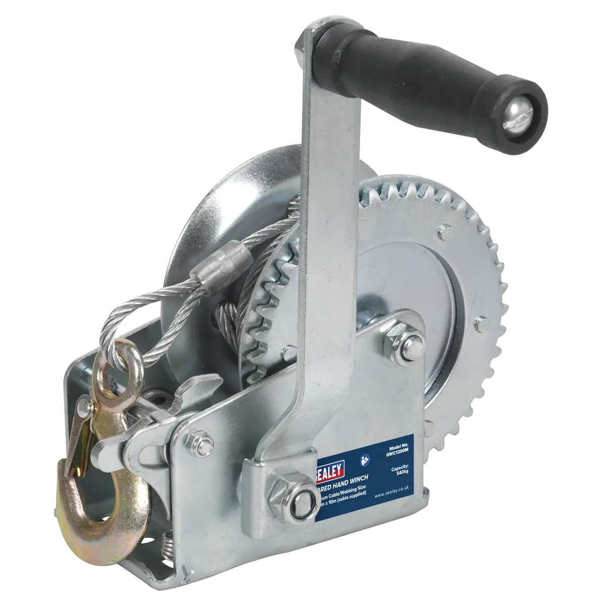 Sealey Geared Hand Winch With Cable 540Kg Capacity Gwc1200m 1