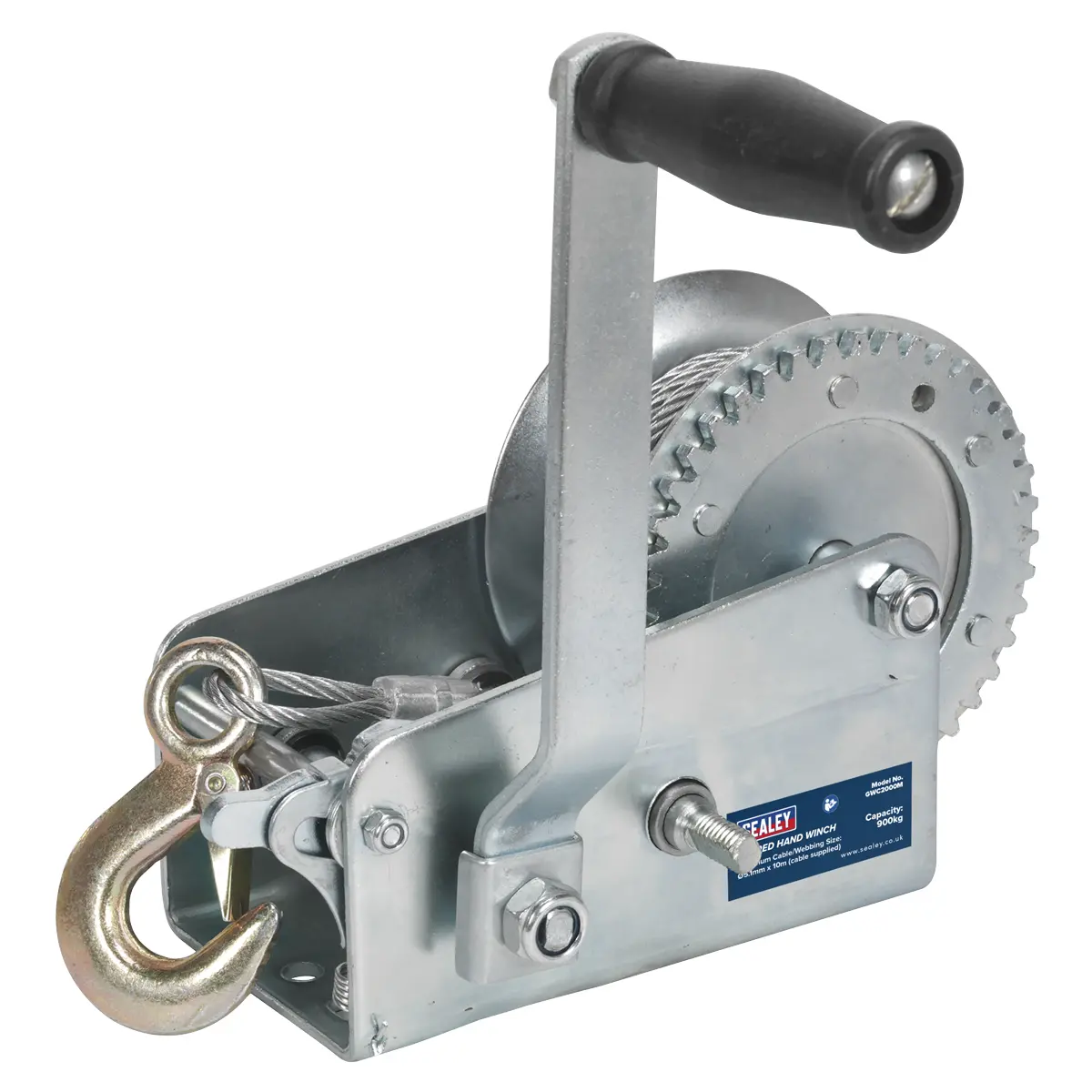 Sealey Geared Hand Winch With Cable 900Kg Capacity Gwc2000m 1