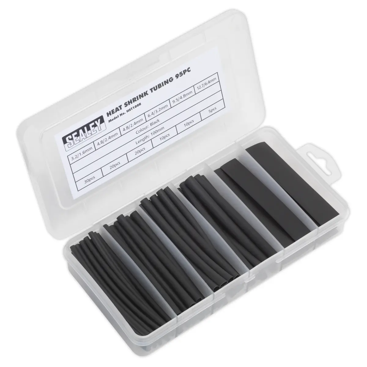 Sealey Heat Shrink Tubing Assortment 100Mm 95Pc - Black Hst100b 1