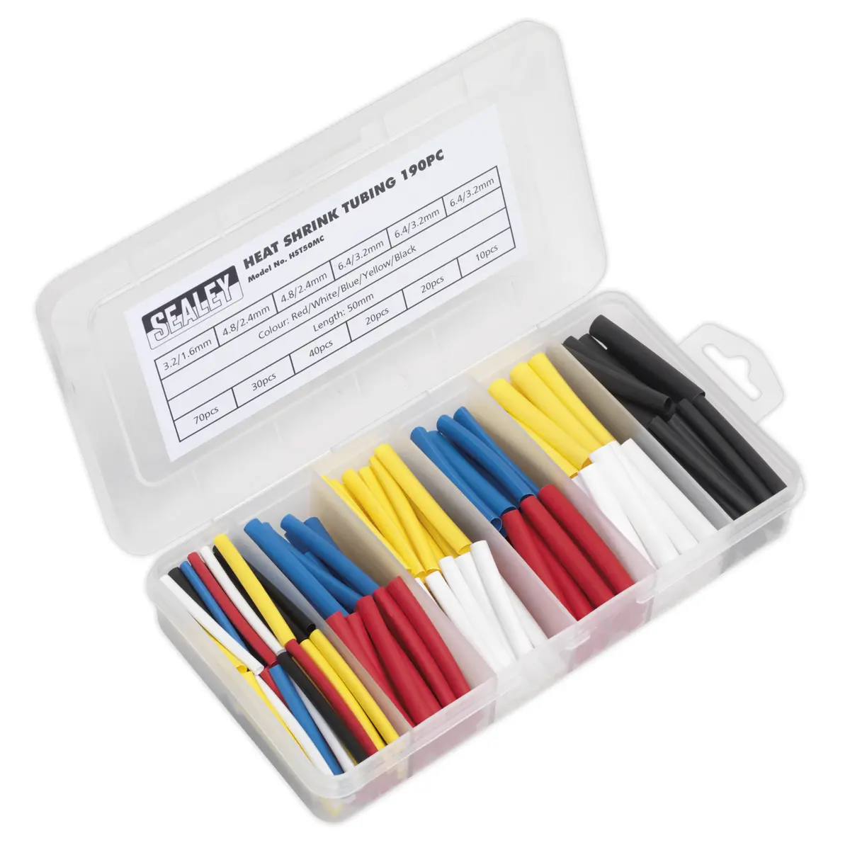 Sealey Heat Shrink Tubing Assortment 50Mm 190Pc - Mixed Colours Hst50mc 1