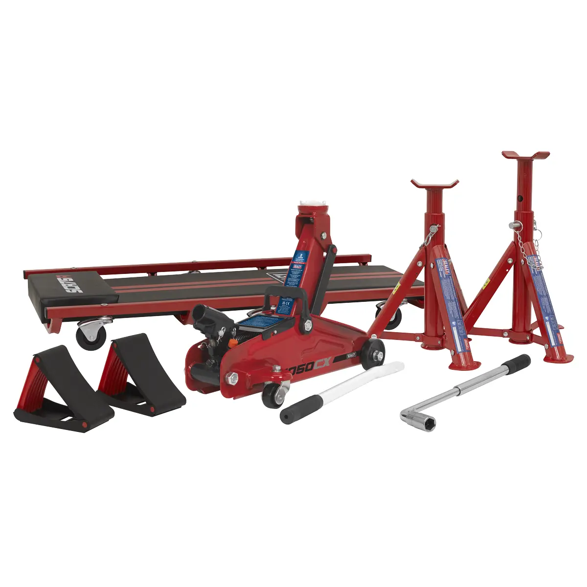 Sealey Lifting Kit (Inc Jack, Axle Stands, Creeper, Chocks & Wrench) 2 Tonne 5Pc Jkit01 1