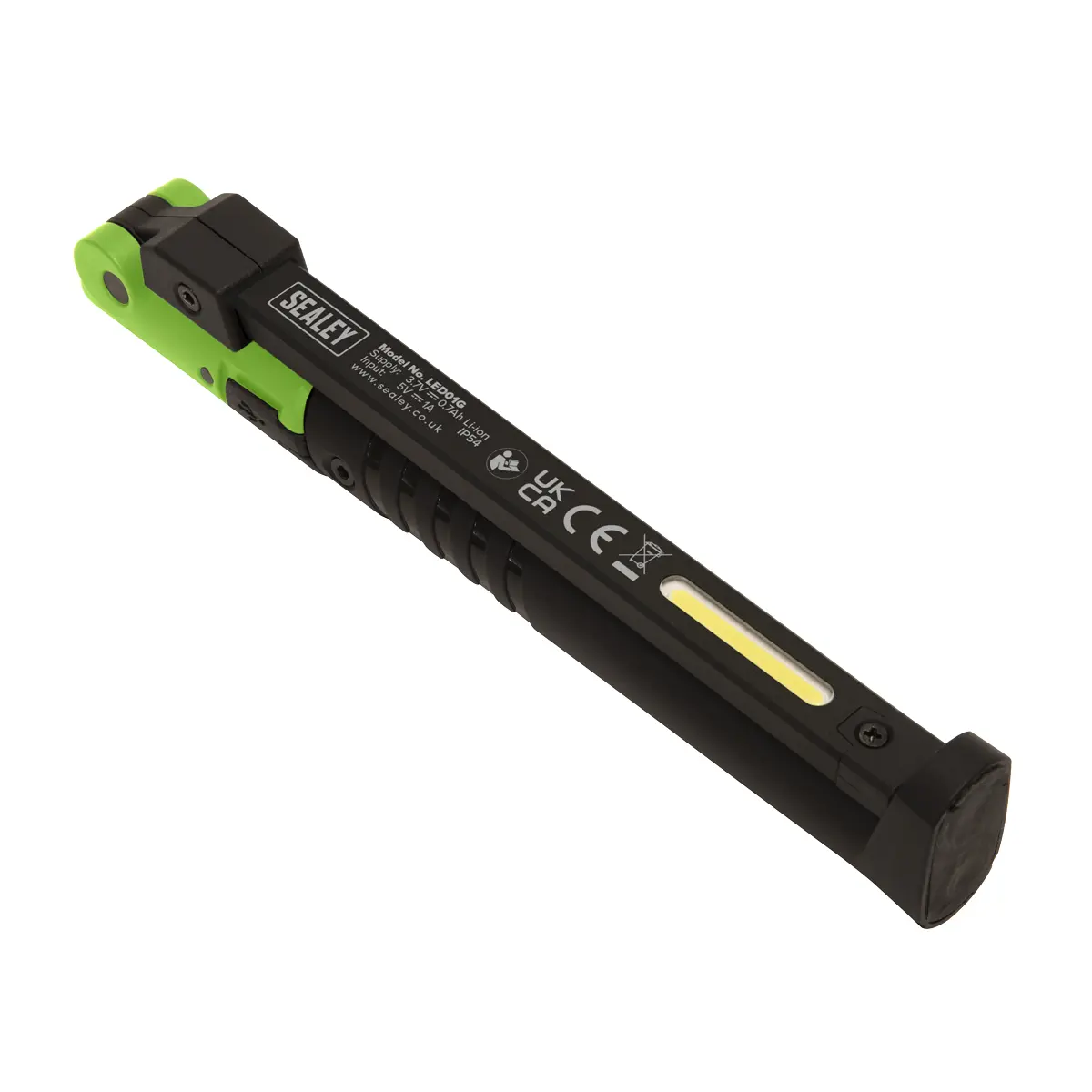 Sealey Rechargeable Slim Folding Pocket Light 2 Cob & 1 Smd Led - Green Led01g 1