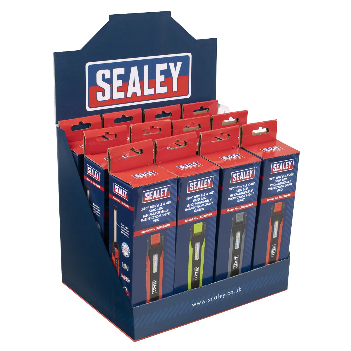 Sealey Rechargeable 360° Inspection Light 10W & 2 X 4W Smd Led - Display Box Of 12 Led3605db 1
