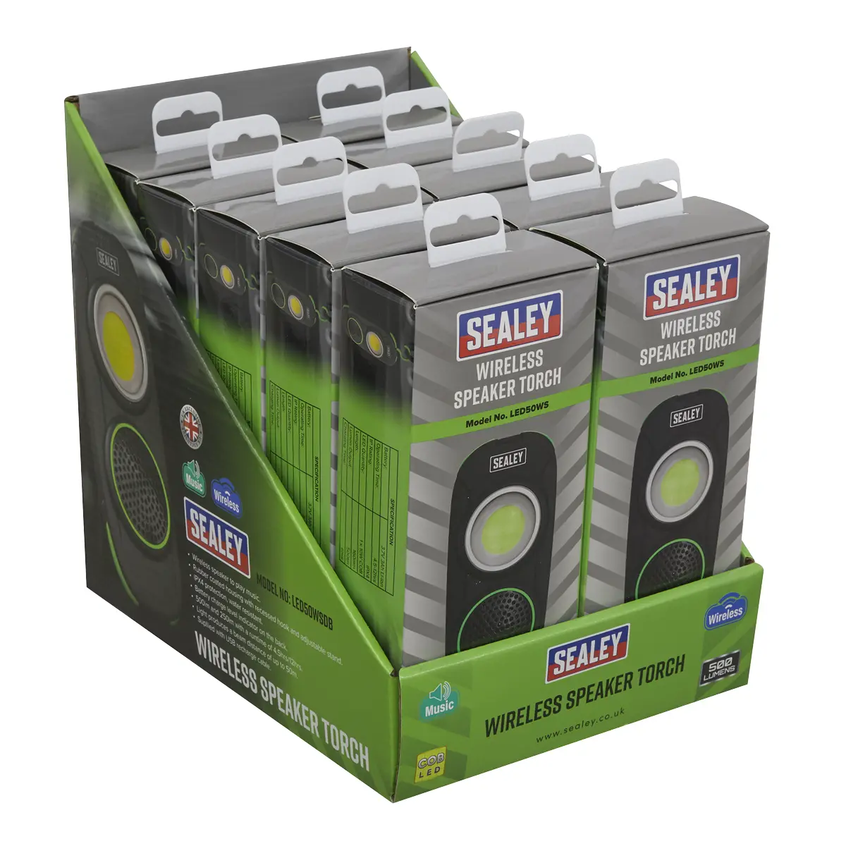 Sealey Rechargeable Torch With Wireless Speaker 10W Cob Led - Display Box Of 10 Led50wsdb 1