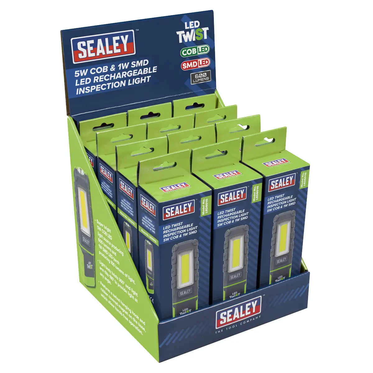 Sealey Led Twist® Rechargeable Inspection Light, Green - Box Of 12 Led601gdb 1