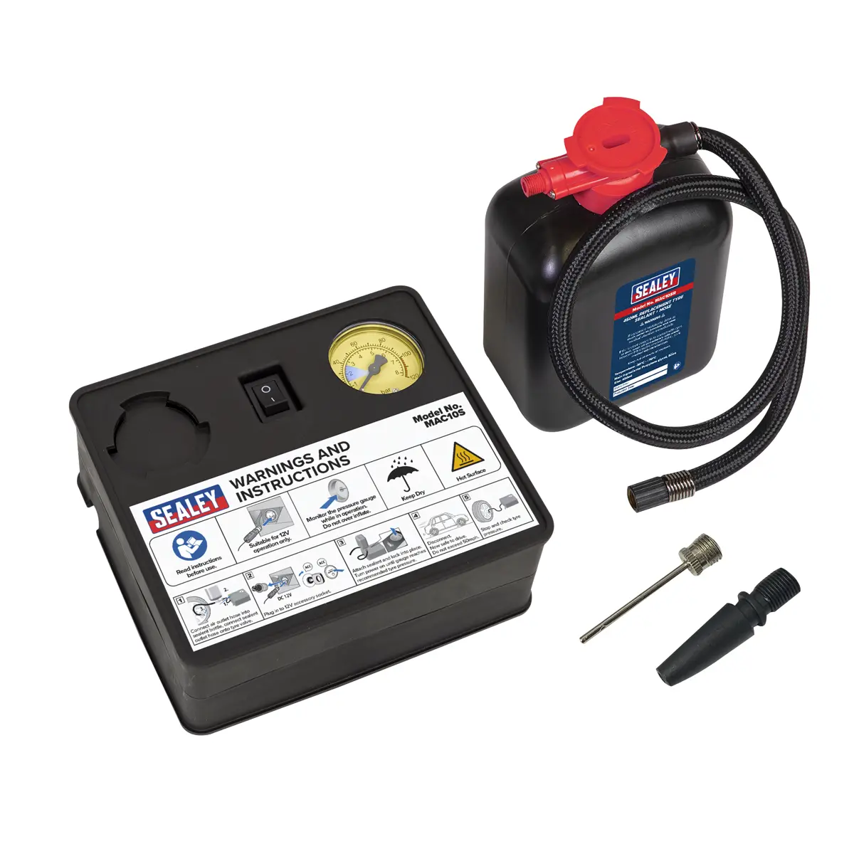 Sealey Tyre Inflator & Emergency Puncture Sealant Kit 12V Mac10s 1