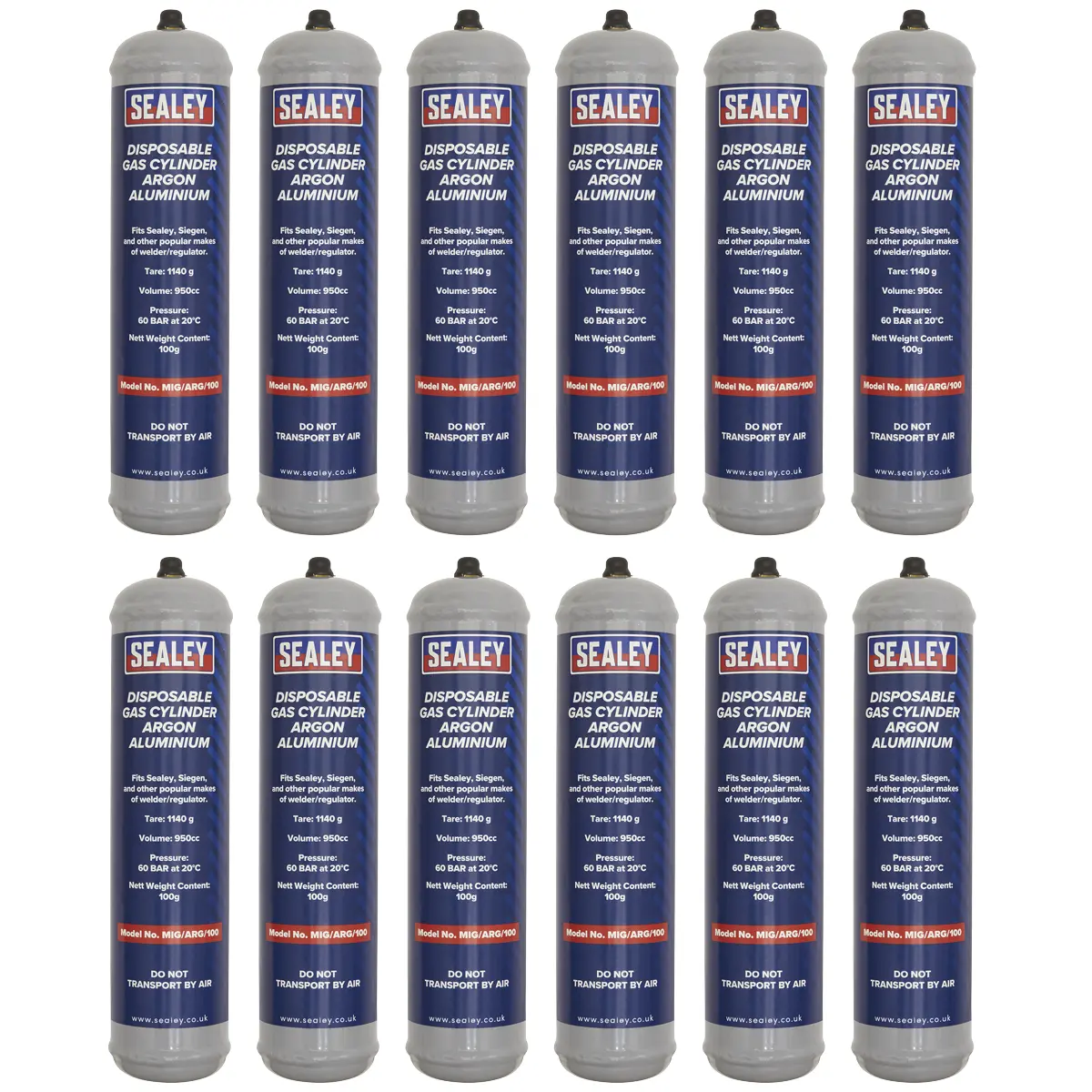 Sealey Disposable Argon Gas Cylinder 100G - Box Of 12 Mig/Arg/100/12 1