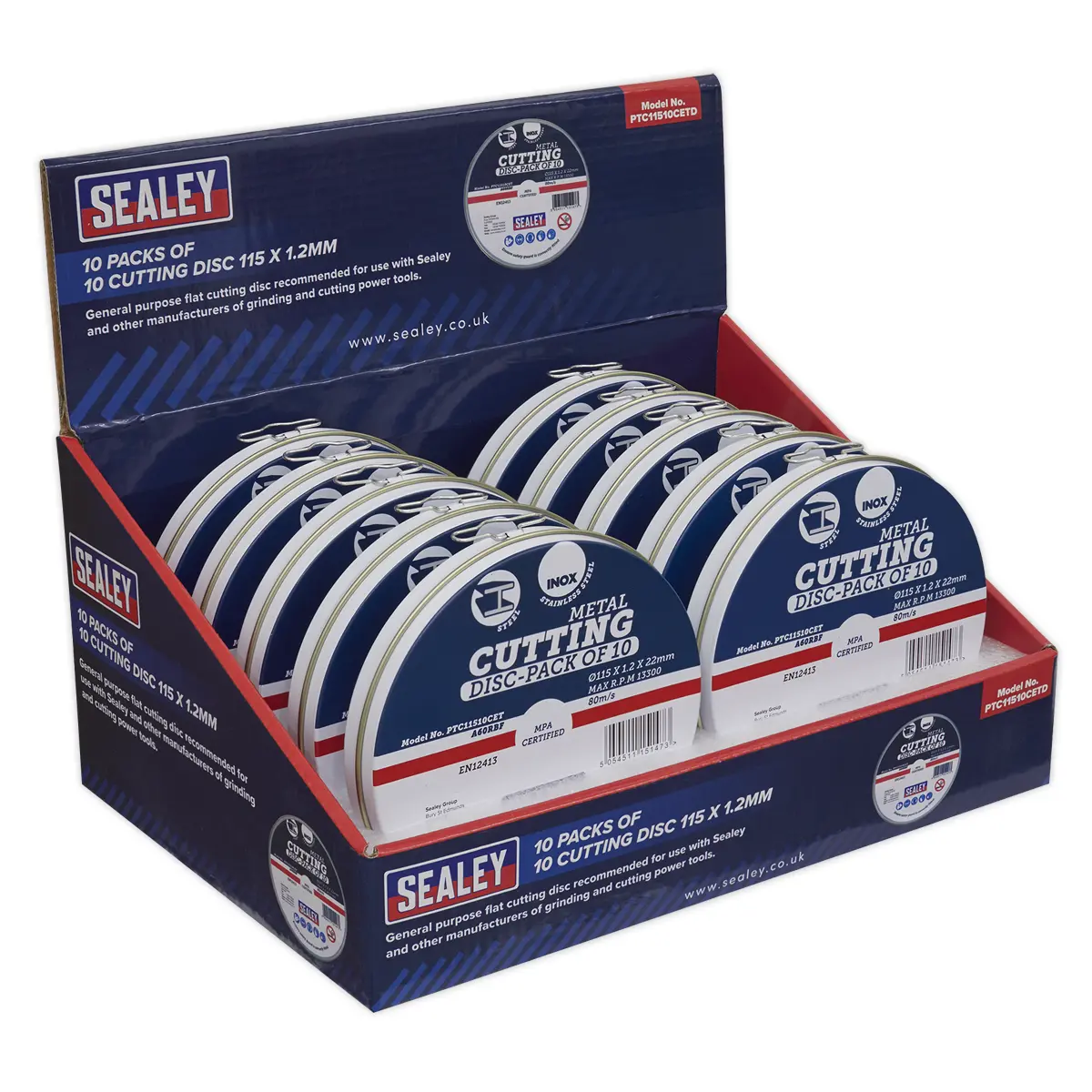 Sealey 115 X 1.2Mm Cutting Discs, Packs Of 10 - Display Box 10 Ptc11510cetd 1
