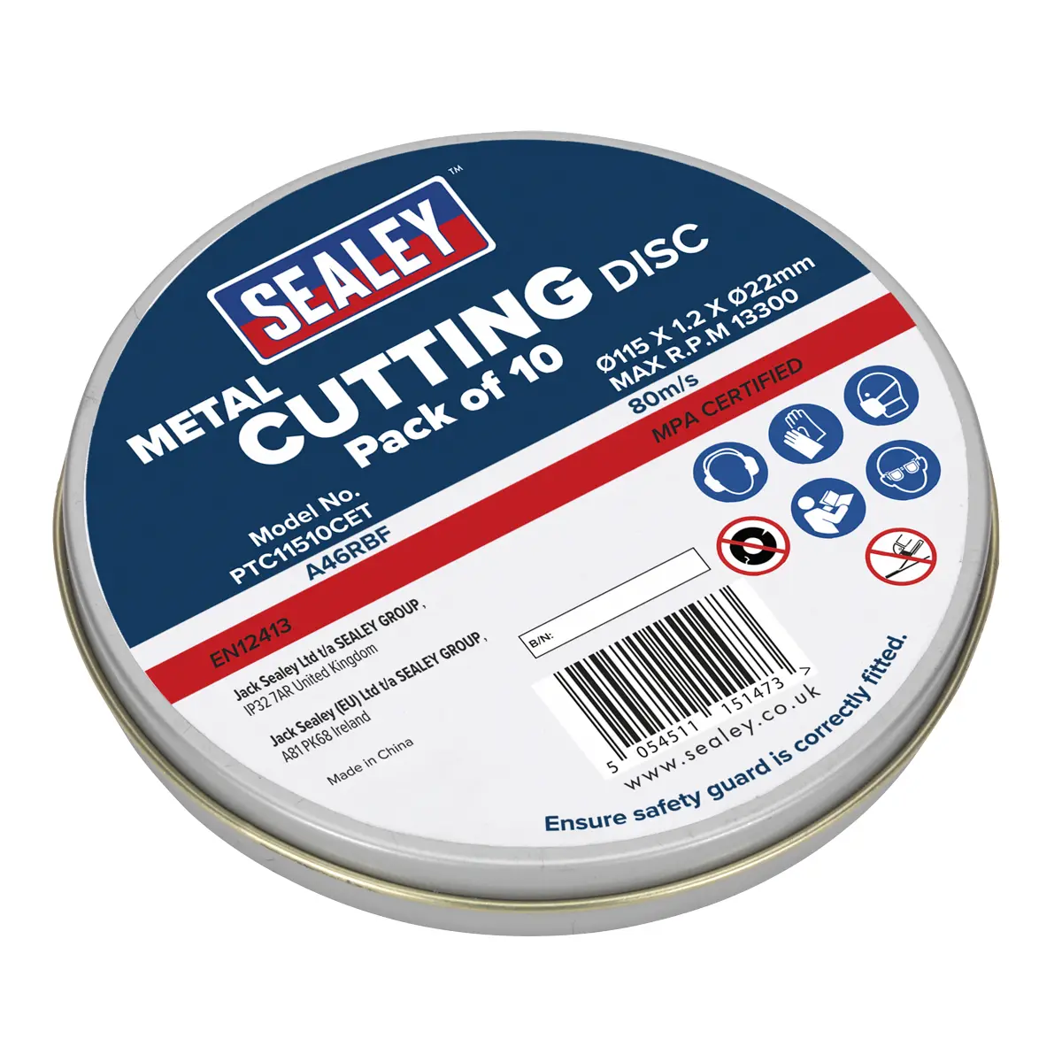 Sealey 115 X 1.2Mm Cutting Disc 22Mm Bore - Pack Of 10 Ptc11510cet 1