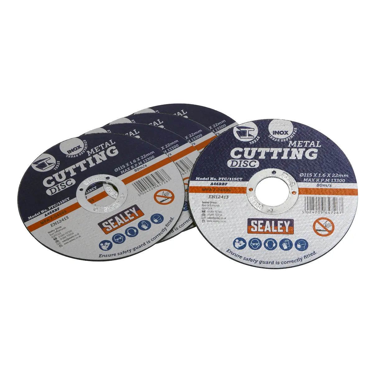 Sealey 115 X 1.6Mm Cutting Disc 22Mm Bore - Pack Of 5 Ptc/115Ct5 1