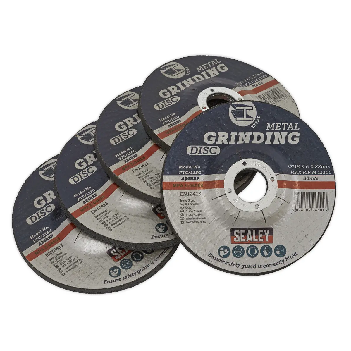 Sealey 115 X 6Mm Grinding Disc 22Mm Bore - Pack Of 5 Ptc/115G5 1
