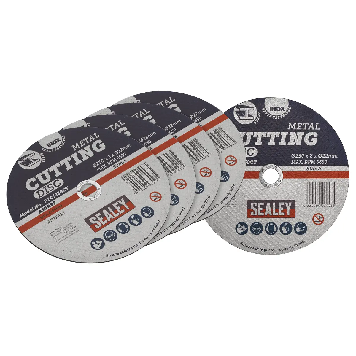 Sealey 230 X 2Mm Cutting Disc 22Mm Bore - Pack Of 5 Ptc/230Ct5 1