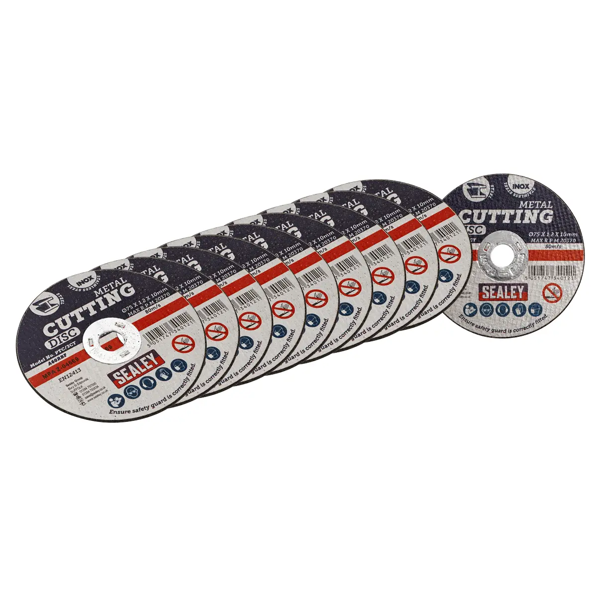 Sealey 75 X 1.2Mm Cutting Disc 10Mm Bore - Pack Of 10 Ptc/3Ct10 1