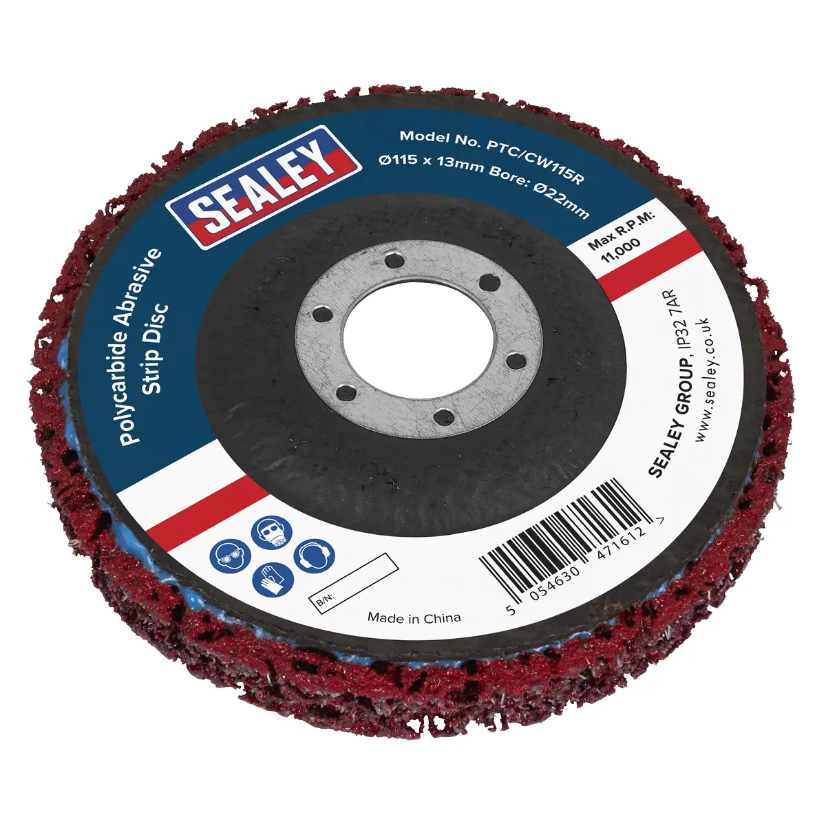 Sealey Polycarbide Abrasive Strip Disc 115 X 13 X 22Mm - Red Ptc/Cw115r 1
