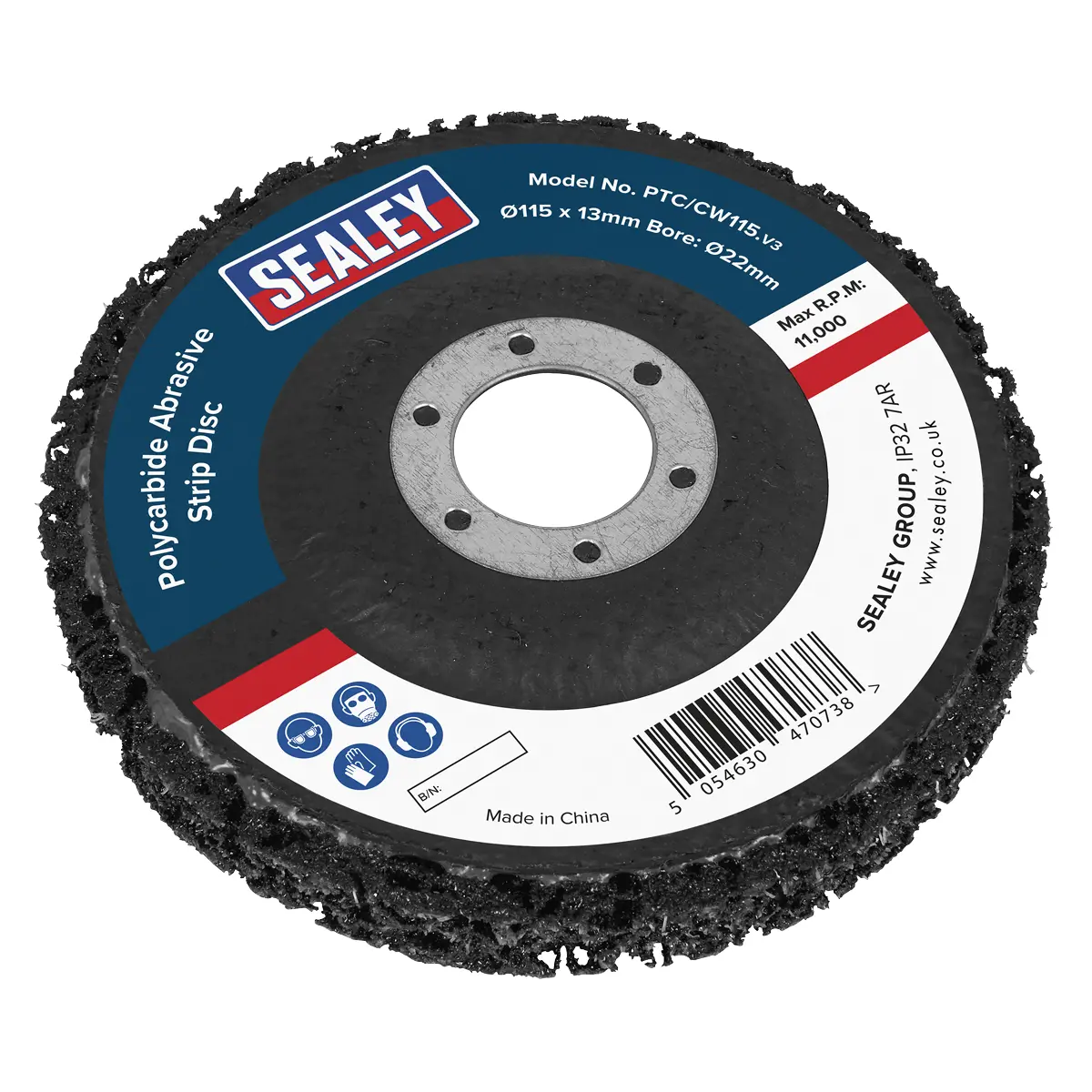 Sealey Polycarbide Abrasive Strip Disc Black 115 X 13 X 22Mm Ptc/Cw115 1