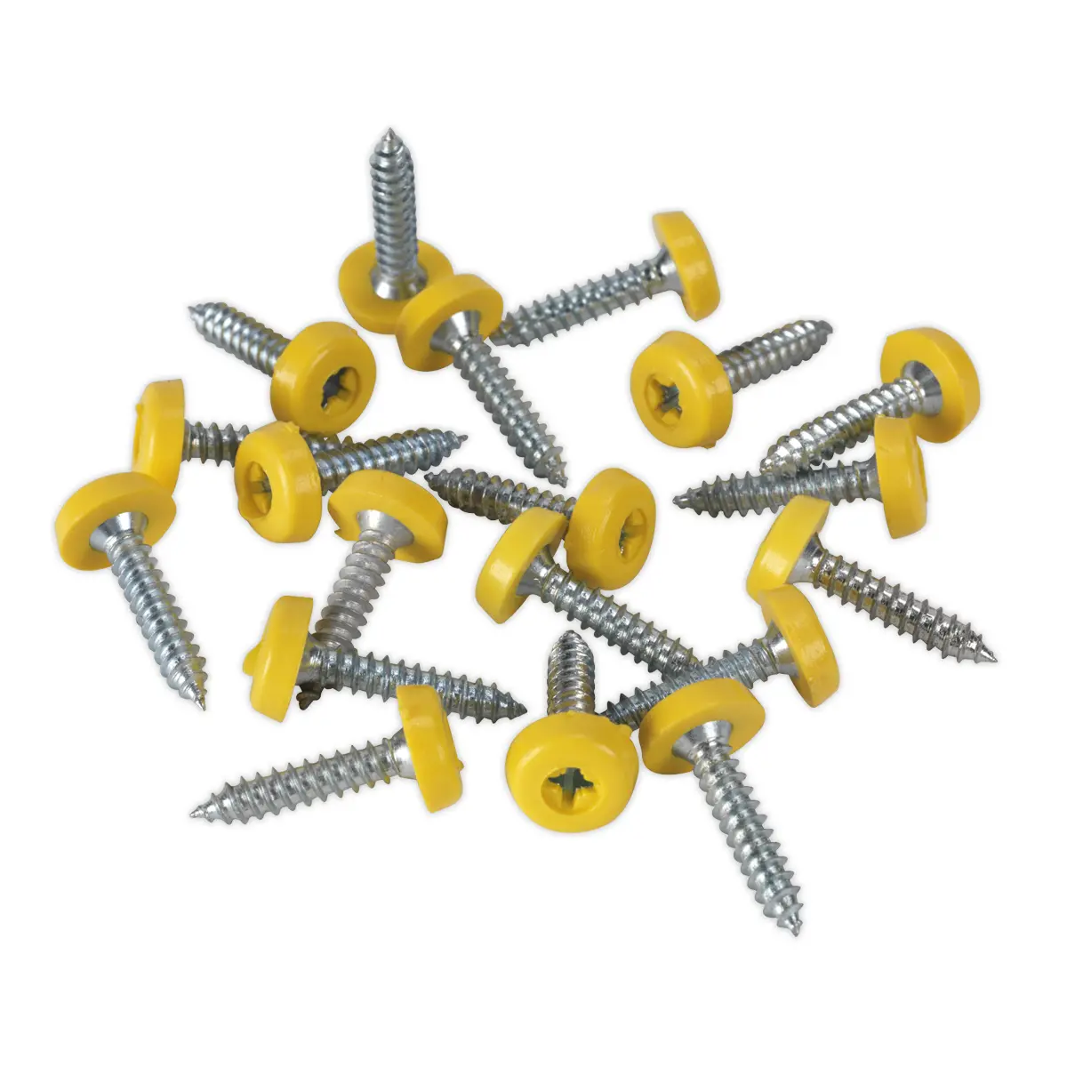 Sealey Numberplate Screw With Plastic Enclosed Head 4.8 X 24Mm, Yellow - Pack Of 50 Ptnp6 1