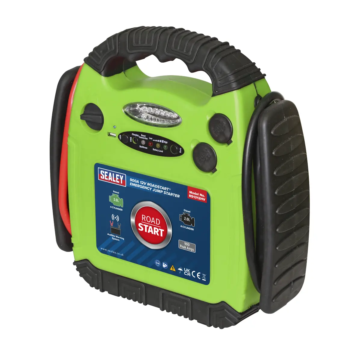 Sealey Roadstart® 12V Emergency Jump Starter 900 Peak Amps - Hi-Vis Green Rs1312hv 1