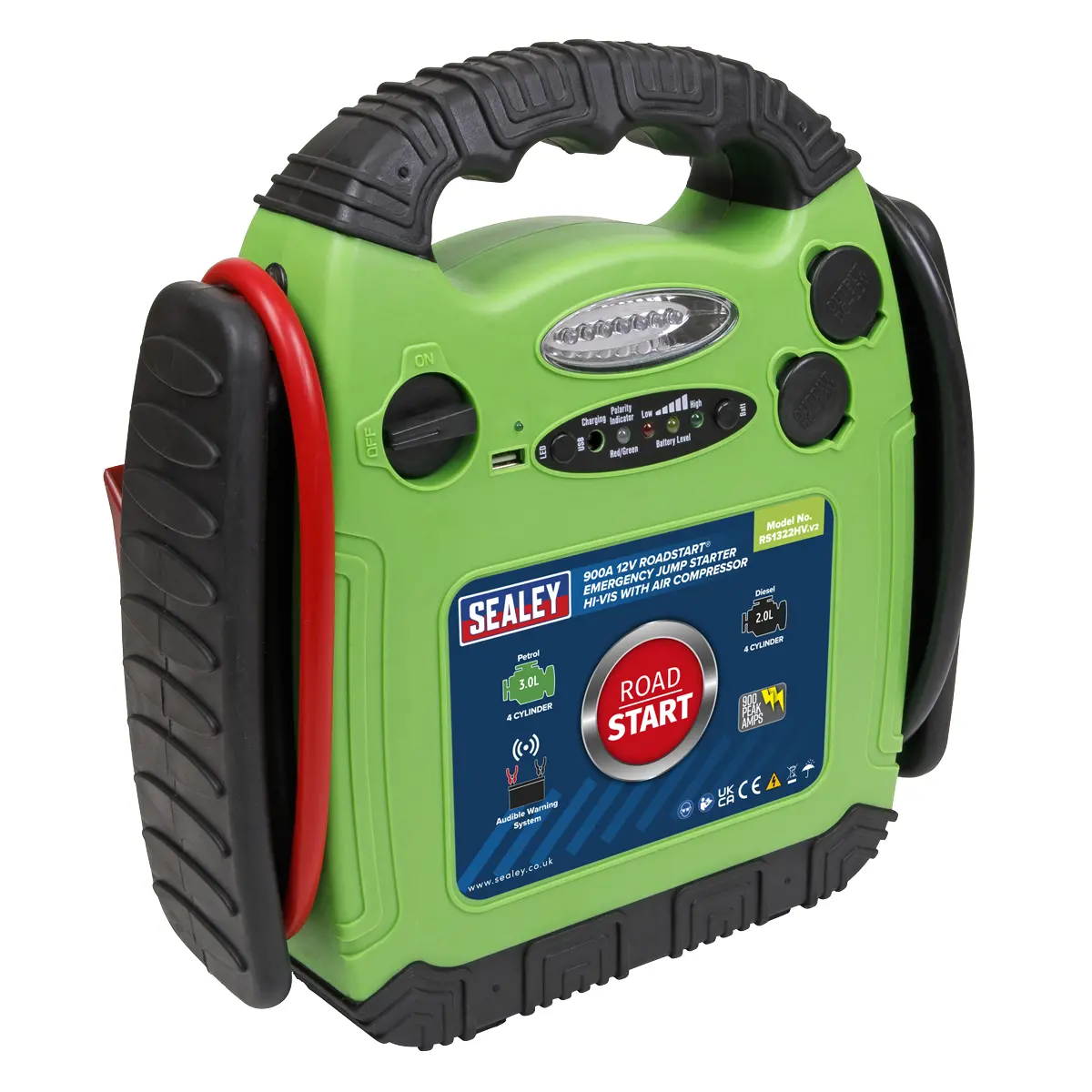 Sealey Roadstart® 12V Emergency Jump Starter With Air Compressor 900 Peak Amps Rs1322hv 1