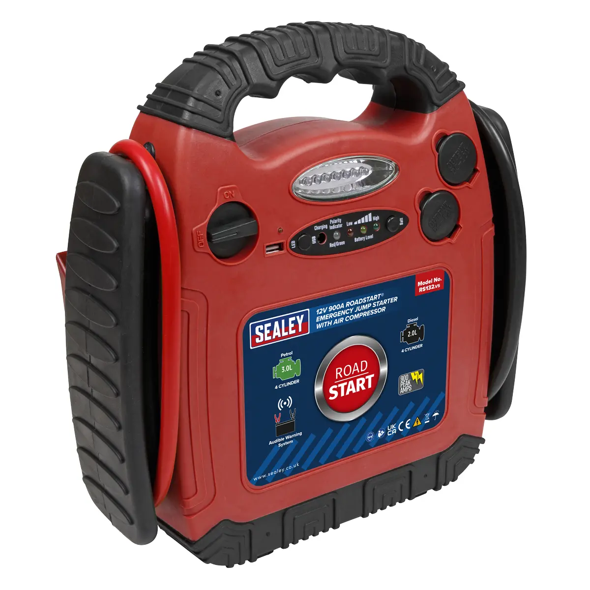Sealey Roadstart® 12V Emergency Jump Starter With Air Compressor 900 Peak Amps Rs132 1