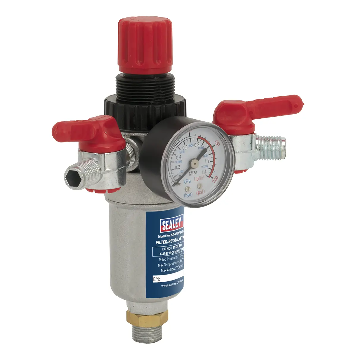 Sealey Air Filter/Regulator 3/8"Bsp Male To 1/4"Bsp Male Sa4fr/38 1