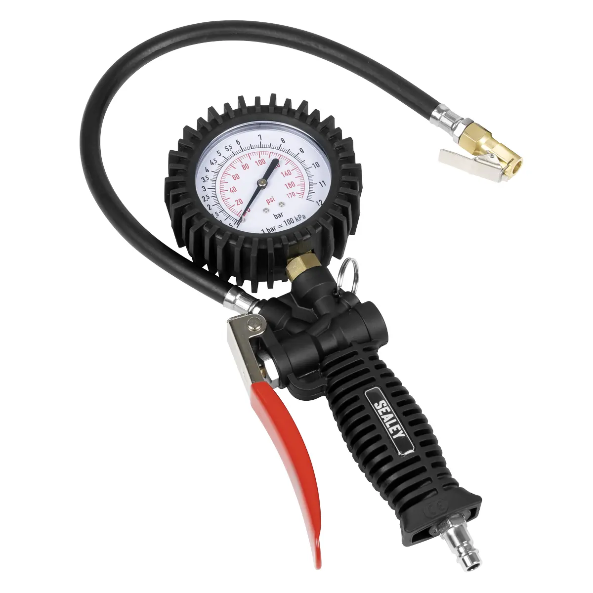 Sealey Tyre Inflator With Pressure Gauge And Clip-On Connector Sa9302 1