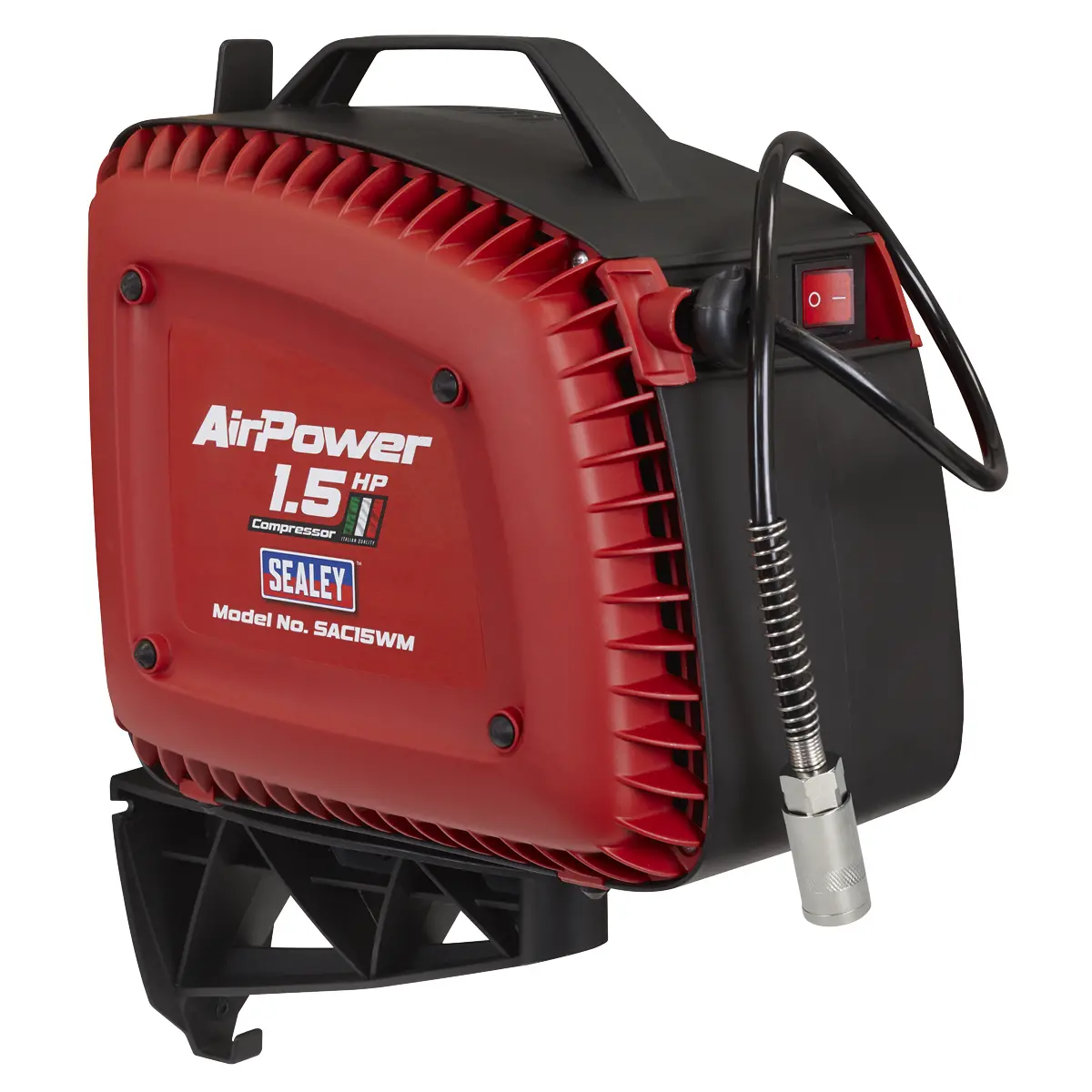 Sealey Wall Mounting Oil Free Air Compressor 1.5Hp With 7M Retractable Hose Reel Sac15wm 1