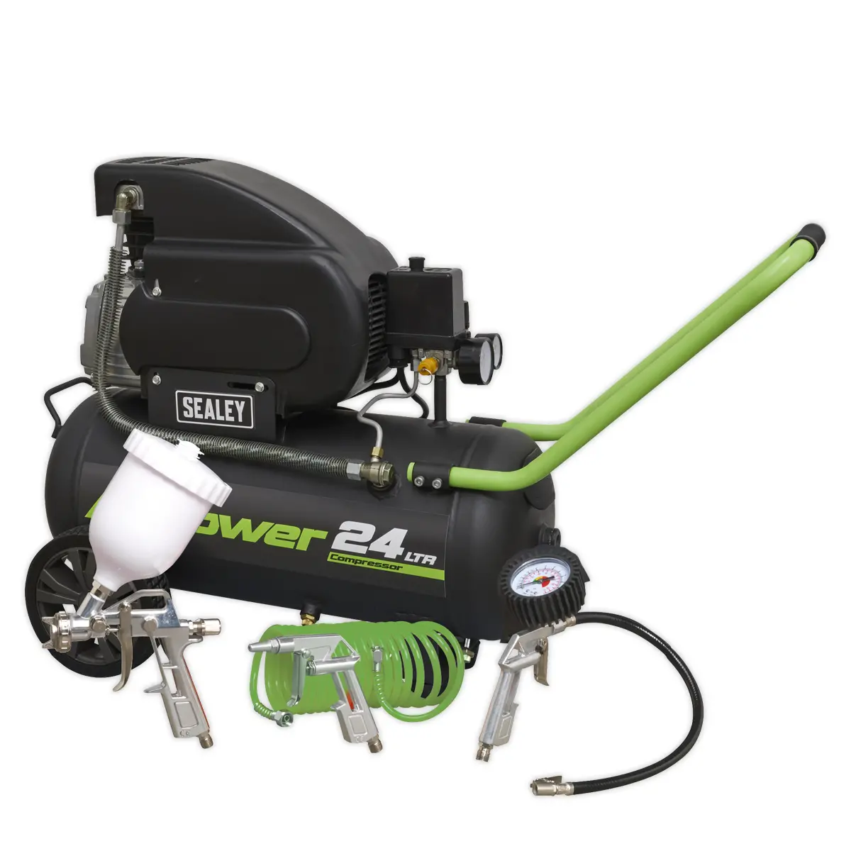 Sealey 24L Direct Drive Air Compressor 2Hp With 4Pc Air Accessory Kit Sac2420epk 1