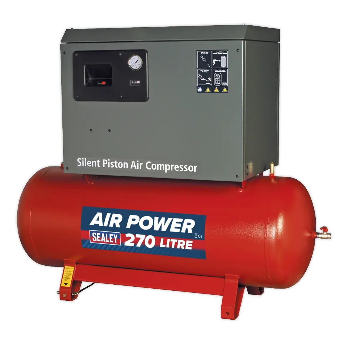 Sealey 270L Low Noise Belt Drive Air Compressor With Cast Cylinders 5.5Hp 2-Stage Sac42755bln 1