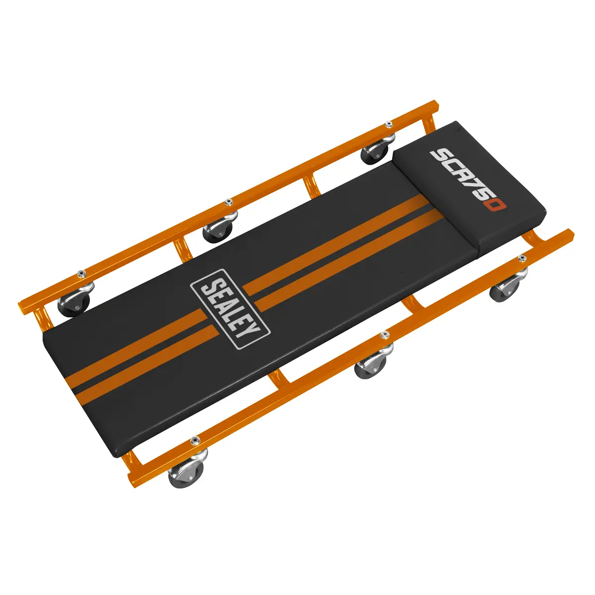 Sealey American-Style Deluxe Creeper 36" With Steel Frame & 6 Wheels - Orange Scr75o 1