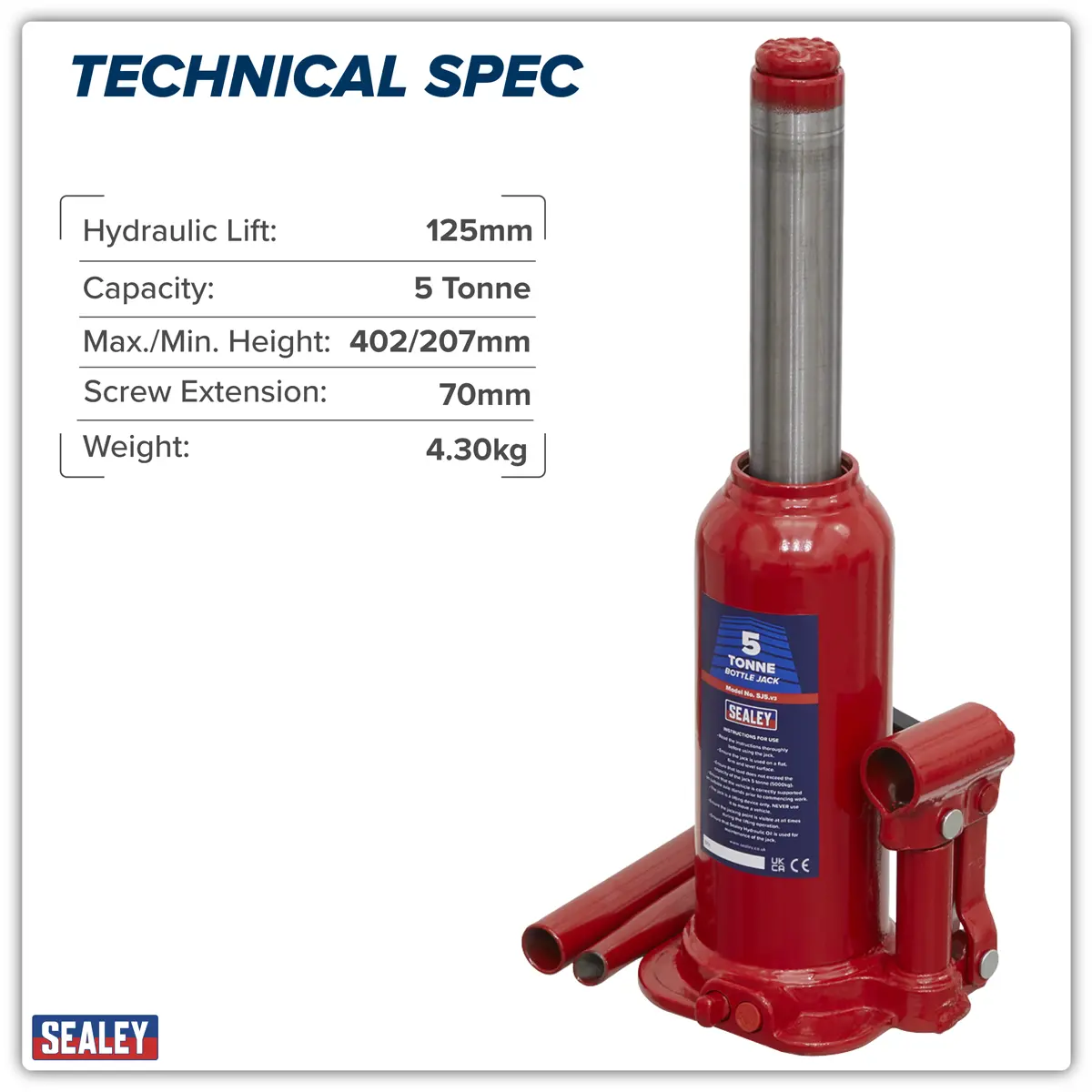 Sealey Bottle Jack 5 Tonne With Storage Case Sj5bmc 2