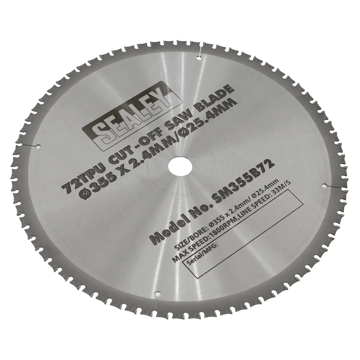Sealey 72Tpu Cut-Off Saw Blade Ø355 X 2.4Mm/Ø25.4Mm Sm355b72 1