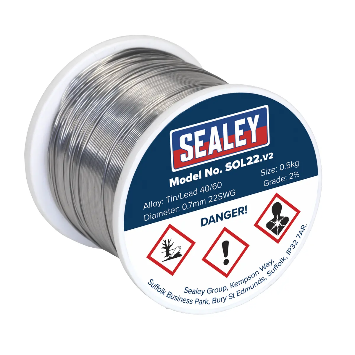 Sealey Quick Flow Solder Wire 2% 0.7Mm/22Swg 0.5Kg Reel Sol22 1