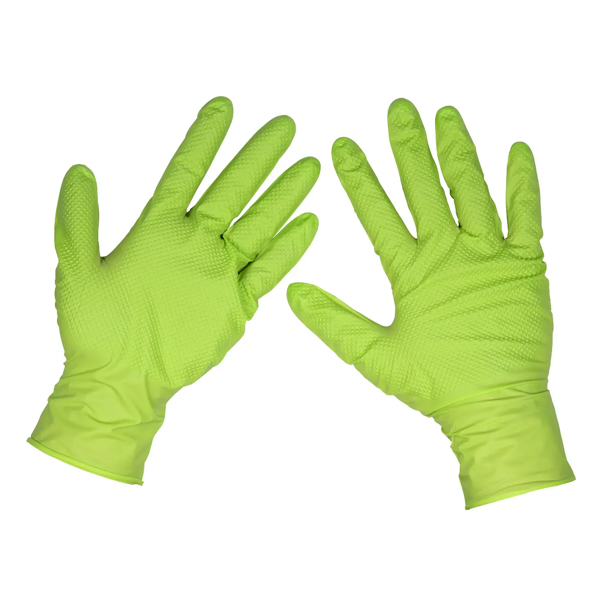 Sealey Diamond Grip Extra-Thick Nitrile Powder-Free Gloves, Hi-Vis Green, Large - Pack Of 50 Ssp54l 1