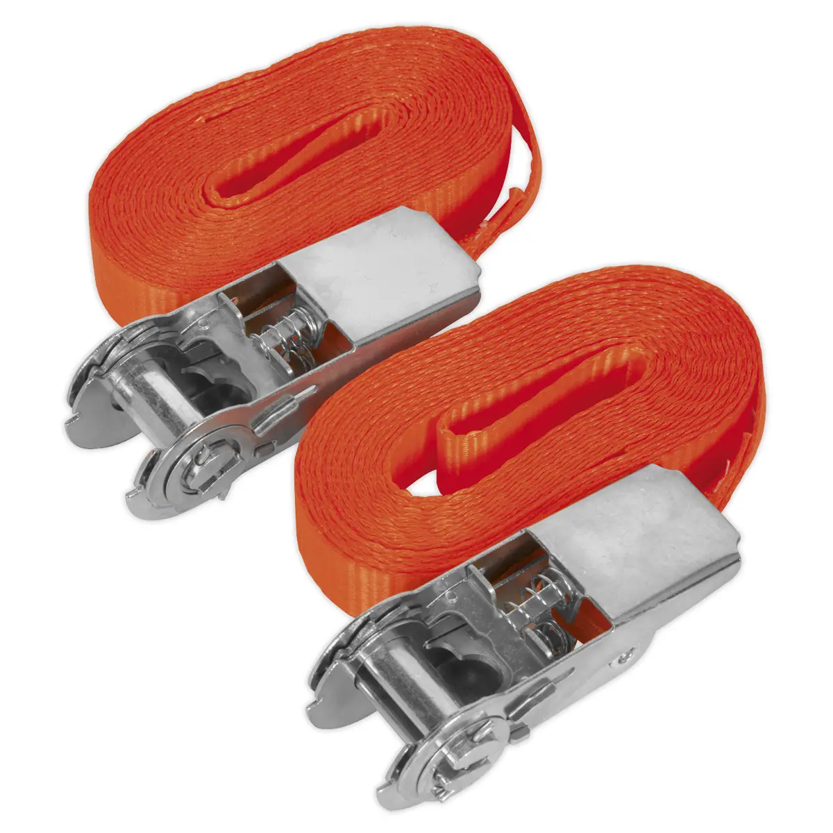 Sealey Self-Securing Ratchet Straps 25Mm X 4.5M 800Kg Breaking Strength - Pair Td08045e 1