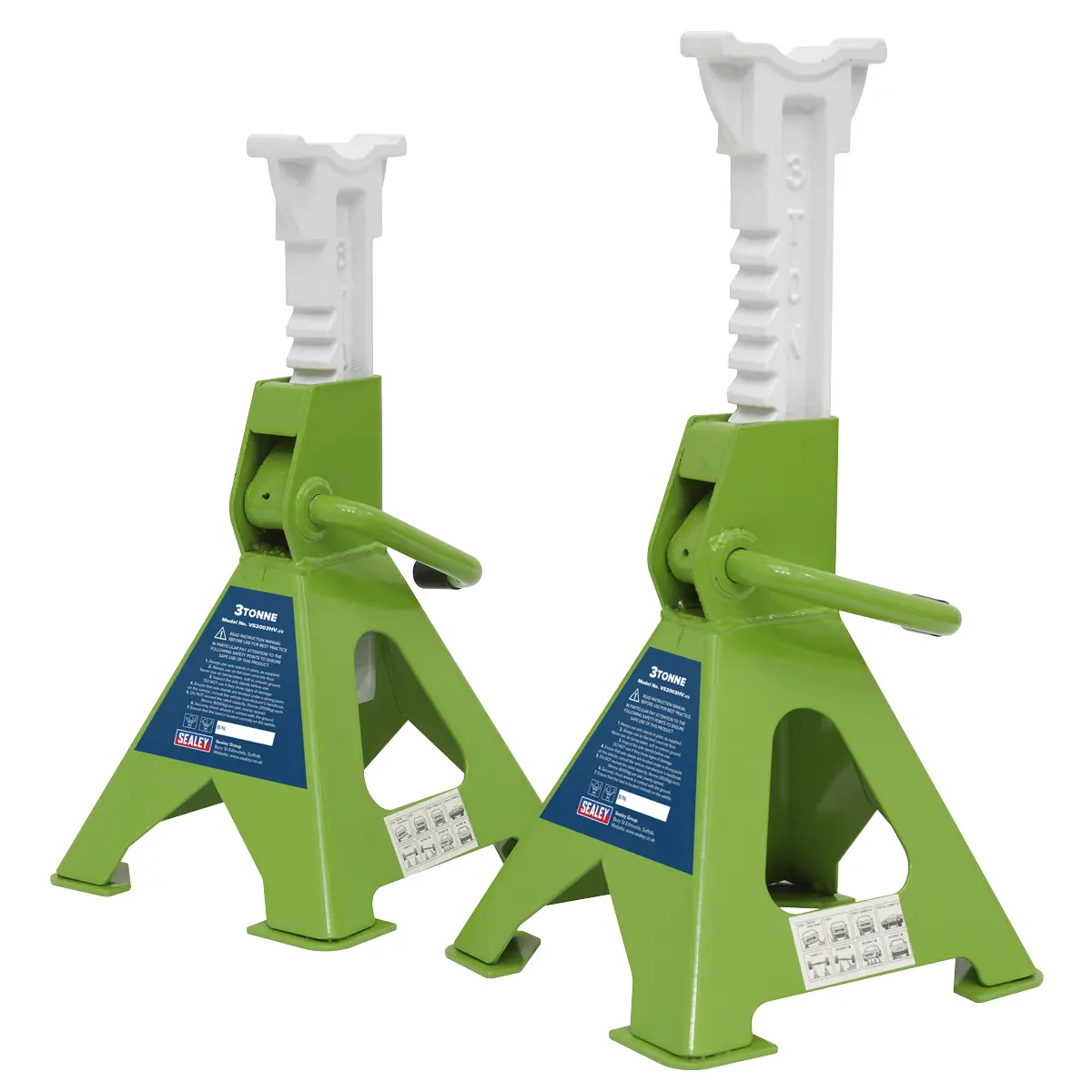 Sealey Ratchet Type Axle Stands (Pair) 3 Tonne Capacity Per Stand - Hi-Vis Green Vs2003hv 1